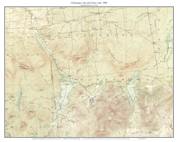 Chateaugay & Chazy Lakes 1900 - Custom USGS Old Topo Map - New York - Adirondack Lakes