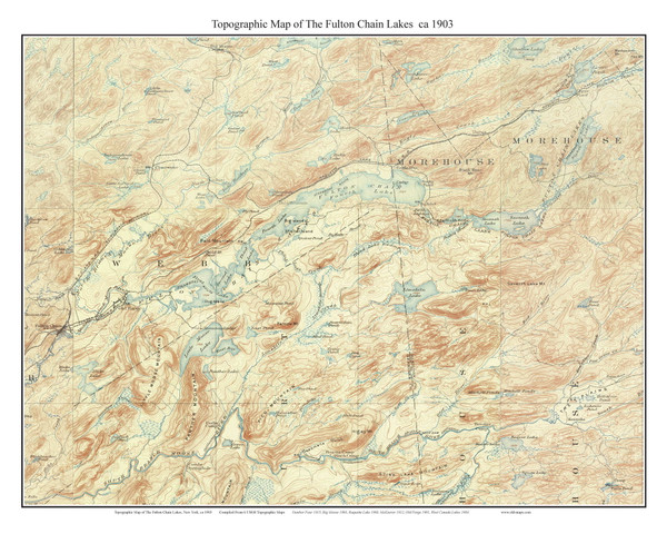 Fulton Chain Lakes 1903 - Custom USGS Old Topo Map - New York - Adirondack Lakes