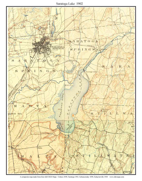 Saratoga Lake 1902 - Custom USGS Old Topo Map - New York - Eastern Lakes