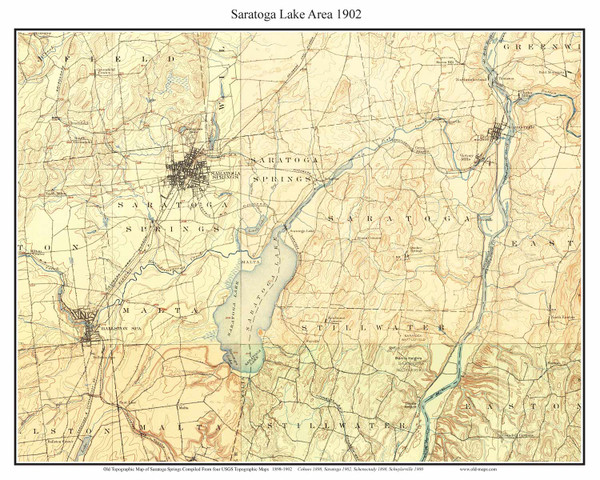 Saratoga Lake Area 1902 - Custom USGS Old Topo Map - New York - Eastern Lakes