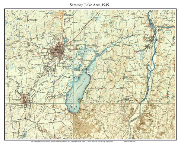 Saratoga Lake Area 1949 - Custom USGS Old Topo Map - New York - Eastern Lakes