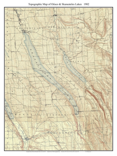 Otisco & Skaneateles Lakes 1902 - Custom USGS Old Topo Map - New York - Finger Lakes