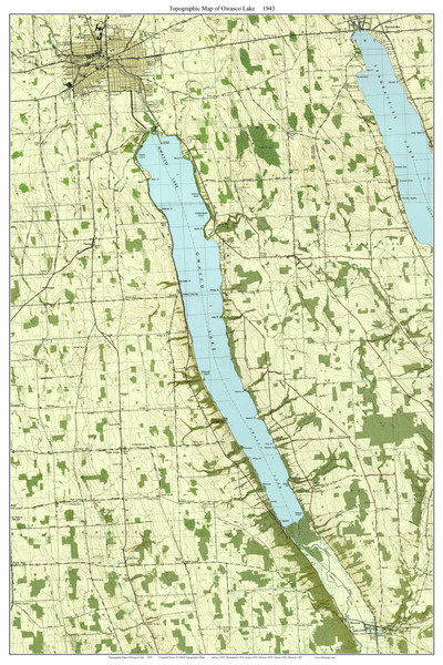 Owasco Lake 1943 - Custom USGS Old Topo Map - New York - Finger Lakes