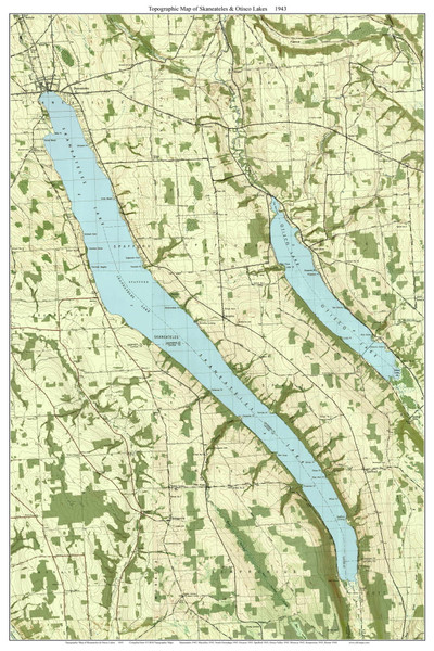 Skaneateles & Otisco Lakes 1943 - Custom USGS Old Topo Map - New York - Finger Lakes