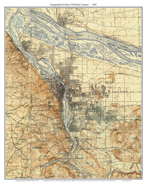 Portland 1905 - Custom USGS Old Topo Map - Oregon