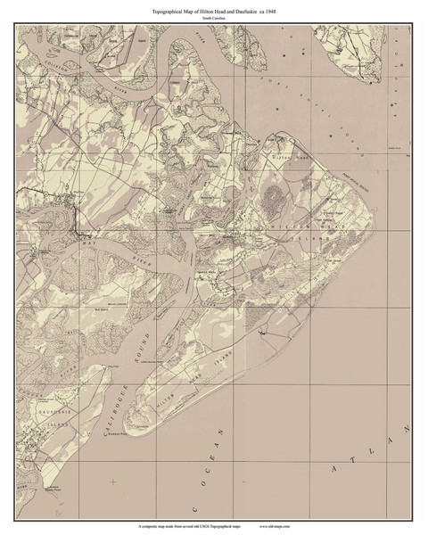 Hilton Head Island & Daufuskie (Sepia) 1948 - Custom USGS Old Topo Map - South Carolina