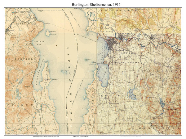 Burlington and Shelburne 1915 - Custom USGS Old Topo Map - Vermont - Lake Champlain