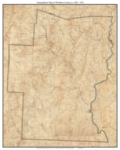 Windham County 1894-1933 - Custom USGS Old Topo Map - Vermont