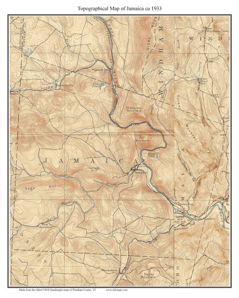 Jamacia 1933 - Custom USGS Old Topo Map - Vermont Jamacia 1933 - Custom USGS Old Topo Map - Vermont