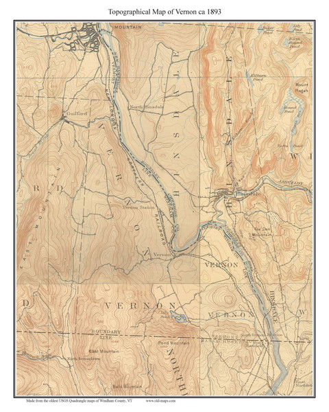 Vernon 1933 - Custom USGS Old Topo Map - Vermont