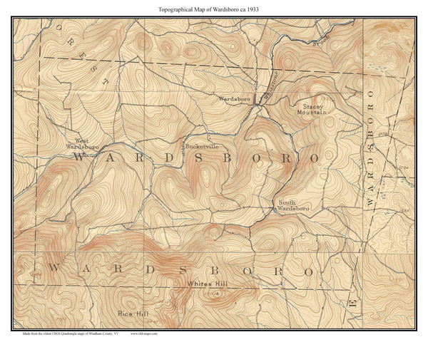 Wardsboro 1933 - Custom USGS Old Topo Map - Vermont