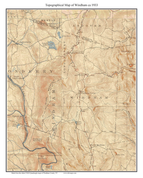 Windham 1933 - Custom USGS Old Topo Map - Vermont