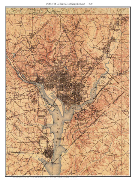 Washington DC Only 1900 - Custom USGS Old Topo Map - District of Columbia