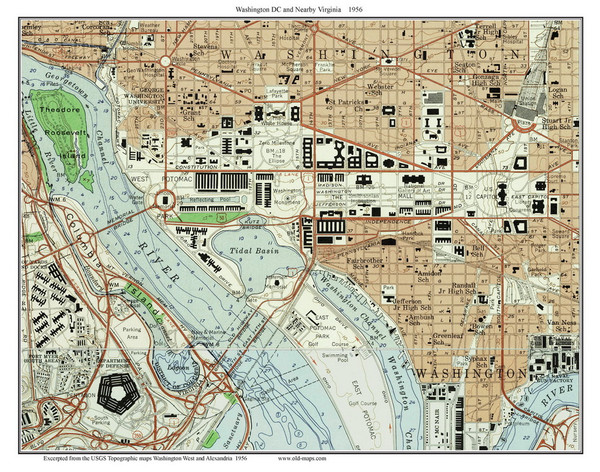 Washington DC Downtown 1956 - Custom USGS Old Topo Map - District of Columbia