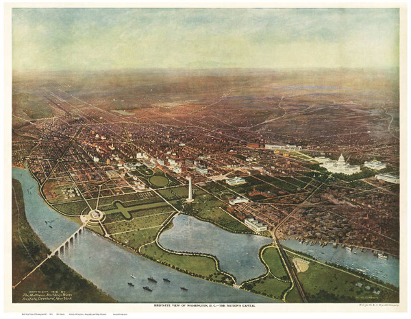 Washington DC 1916 Bird's Eye View - Old Map Reprint Washington DC 1916 Bird's Eye View - Old Map Reprint