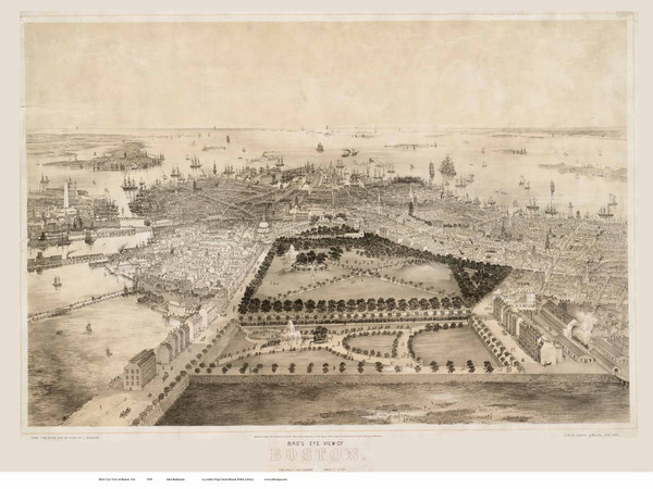 Boston, Massachusetts 1850 Copy 2 - Bird's Eye View - Old Map Reprint - Williams & Stevens Boston, Massachusetts 1850 Copy 2 - Bird's Eye View - Old Map Reprint - Williams & Stevens