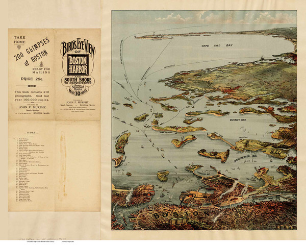 Boston Harbor, Massachusetts 1901 with Cover - Bird's Eye View - Old Map Reprint - Murphy