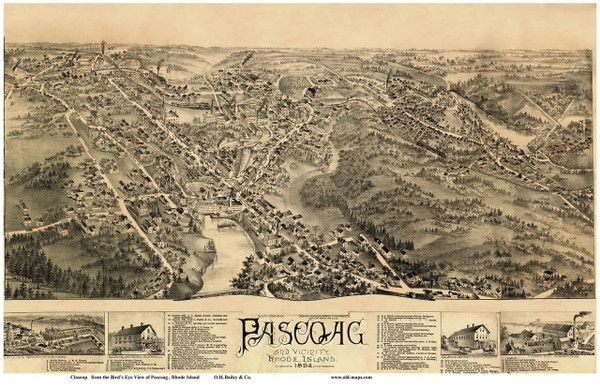 Pascoag, Rhode Island 1895 Custom Bird's Eye View