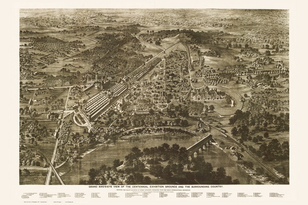Philadelphia, Pennsylvania 1876 Bird's Eye View - Old Map Reprint - Centennial Expo Philadelphia, Pennsylvania 1876 Bird's Eye View - Old Map Reprint - Centennial Expo