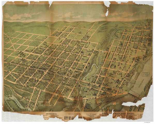 Allentown, Pennsylvania 1879 Bird's Eye View - Old Map Reprint