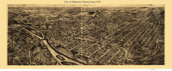 Allentown, Pennsylvania 1922 Bird's Eye View - Old Map Reprint