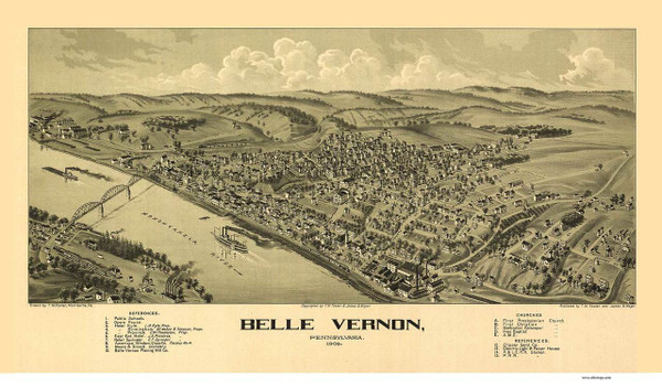 Belle Vernon, Pennsylvania 1902 Bird's Eye View - Old Map Reprint Belle Vernon, Pennsylvania 1902 Bird's Eye View - Old Map Reprint