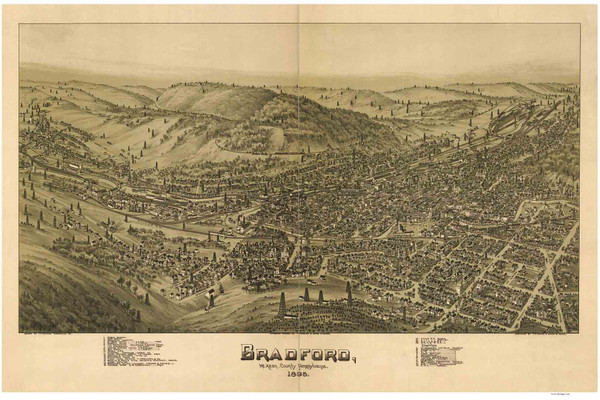 Bradford, Pennsylvania 1895 Bird's Eye View - Old Map Reprint