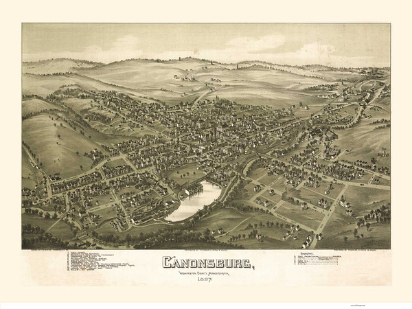 Canonsburg, Pennsylvania 1897 Bird's Eye View - Old Map Reprint