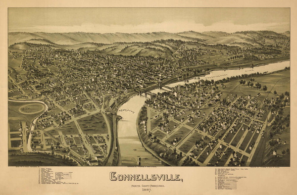 Connellsville, Pennsylvania 1897 Bird's Eye View - Old Map Reprint