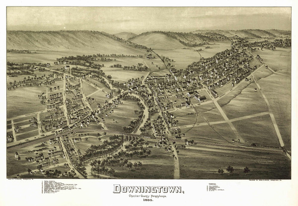 Downingtown, Pennsylvania 1893 Bird's Eye View - Old Map Reprint