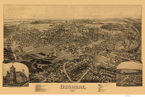 Dunmore, Pennsylvania 1892 Bird's Eye View - Old Map Reprint