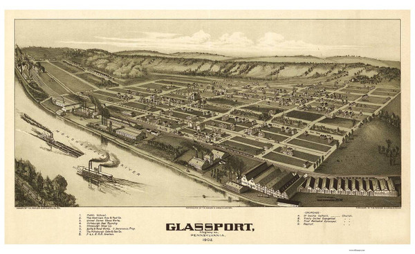 Glassport, Pennsylvania 1902 Bird's Eye View - Old Map Reprint Glassport, Pennsylvania 1902 Bird's Eye View - Old Map Reprint
