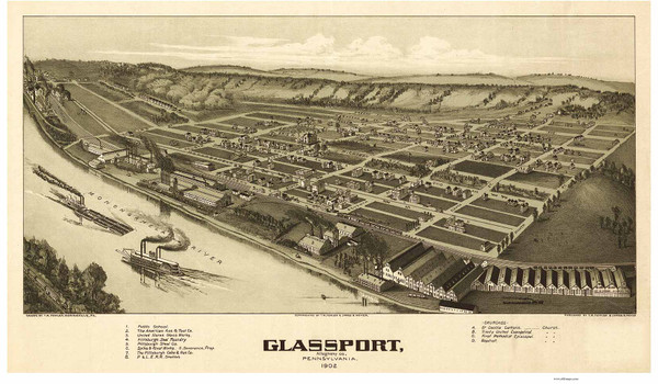 Glassport, Pennsylvania 1902 Bird's Eye View - Old Map Reprint