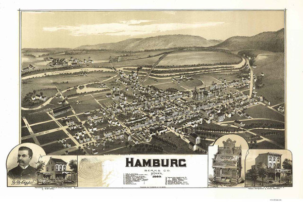 Hamburg, Pennsylvania 1889 Bird's Eye View - Old Map Reprint