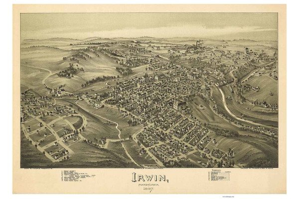 Irwin, Pennsylvania 1897 Bird's Eye View - Old Map Reprint