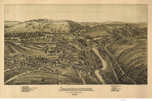 Johnsonburg, Pennsylvania 1895 Bird's Eye View - Old Map Reprint