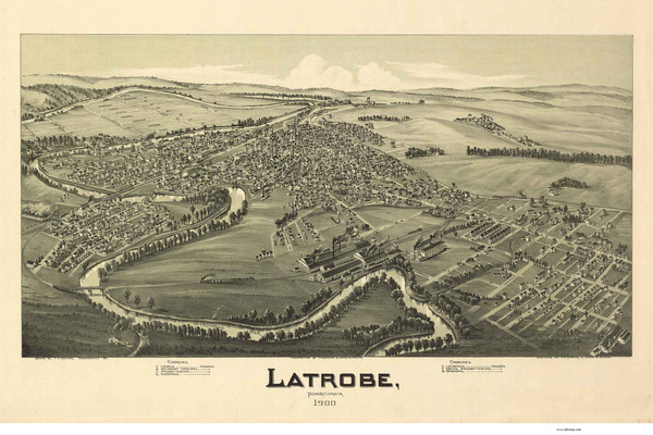 Latrobe, Pennsylvania 1900 Bird's Eye View - Old Map Reprint