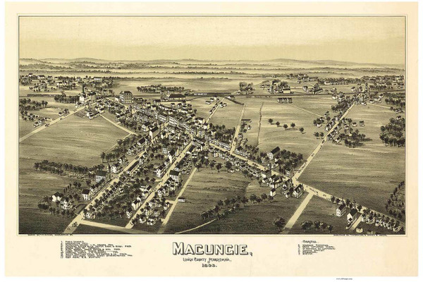 Macungie, Pennsylvania 1893 Bird's Eye View - Old Map Reprint