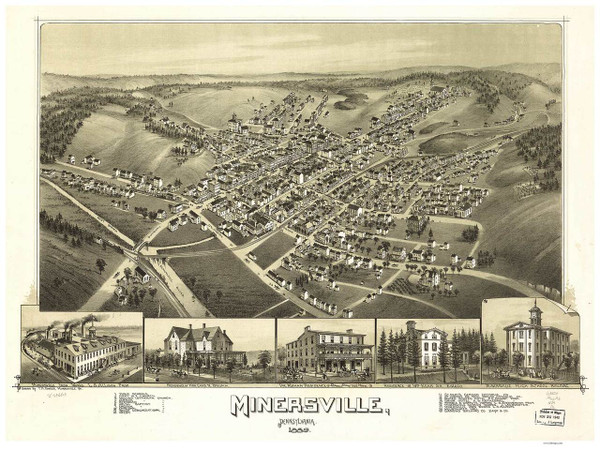 Minersville, Pennsylvania 1889 Bird's Eye View - Old Map Reprint
