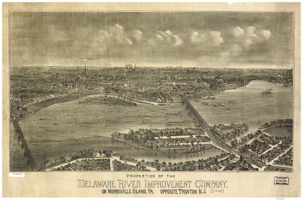 Morrisville Island, Pennsylvania 1900 Bird's Eye View - Old Map Reprint