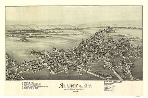 Mount Joy, Pennsylvania 1894 Bird's Eye View - Old Map Reprint