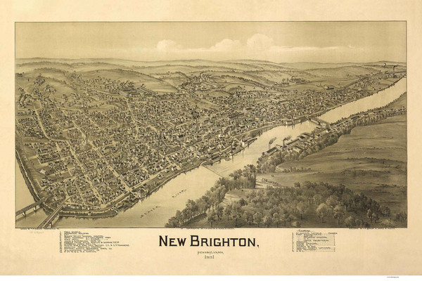 New Brighton, Pennsylvania 1901 Bird's Eye View - Old Map Reprint