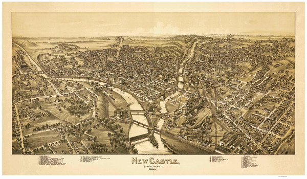 New Castle, Pennsylvania 1896 Bird's Eye View - Old Map Reprint