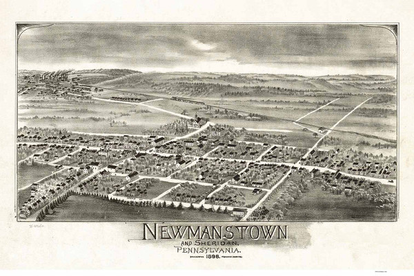 Newmanstown and Sheridan, Pennsylvania 1898 Bird's Eye View - Old Map Reprint