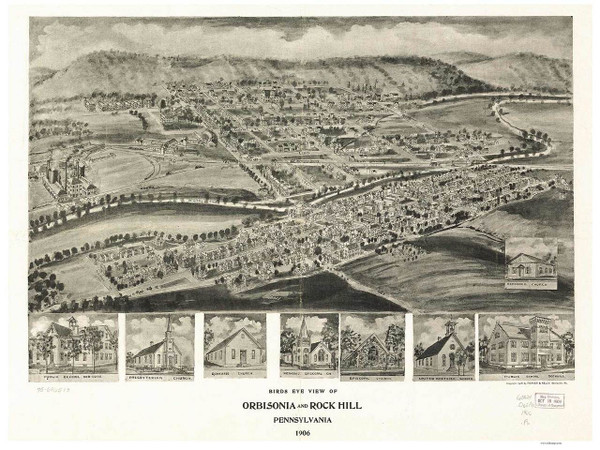 Orbisonia and Rockhill, Pennsylvania 1906 Bird's Eye View - Old Map Reprint Orbisonia and Rockhill, Pennsylvania 1906 Bird's Eye View - Old Map Reprint