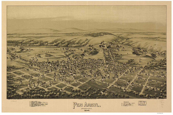Pen Argyl, Pennsylvania 1894 Bird's Eye View - Old Map Reprint