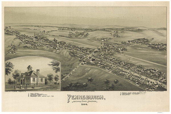 Pennsburg, Pennsylvania 1894 Bird's Eye View - Old Map Reprint