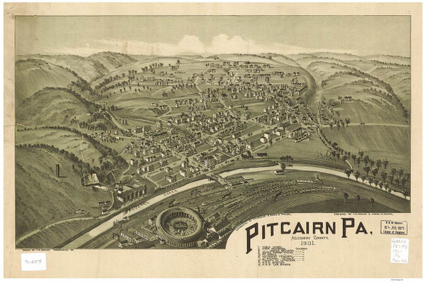 Pitcairn, Pennsylvania 1901 Bird's Eye View - Old Map Reprint