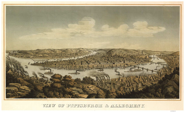 Pittsburgh, Pennsylvania 1874 Bird's Eye View - Old Map Reprint