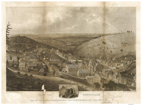 Pottsville, Pennsylvania 1833 Bird's Eye View - Old Map Reprint